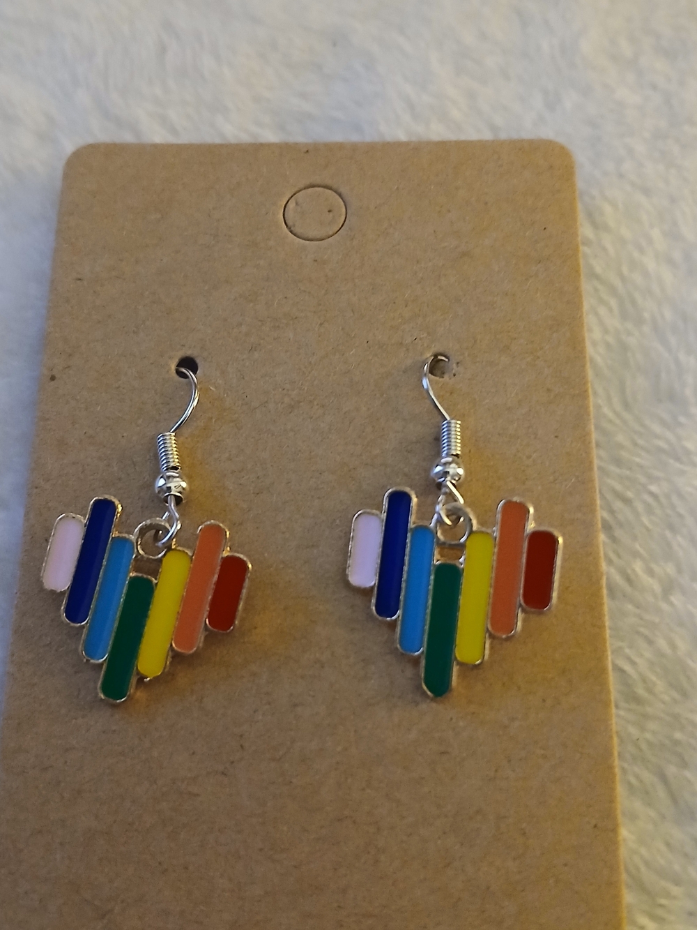 Colorful Rainbow Bar Heart Pride Drop Earrings - NWT on CARD
